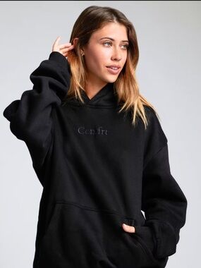 Comfrt Signature Onyx Black Oversized Hoodie, Women’s Medium